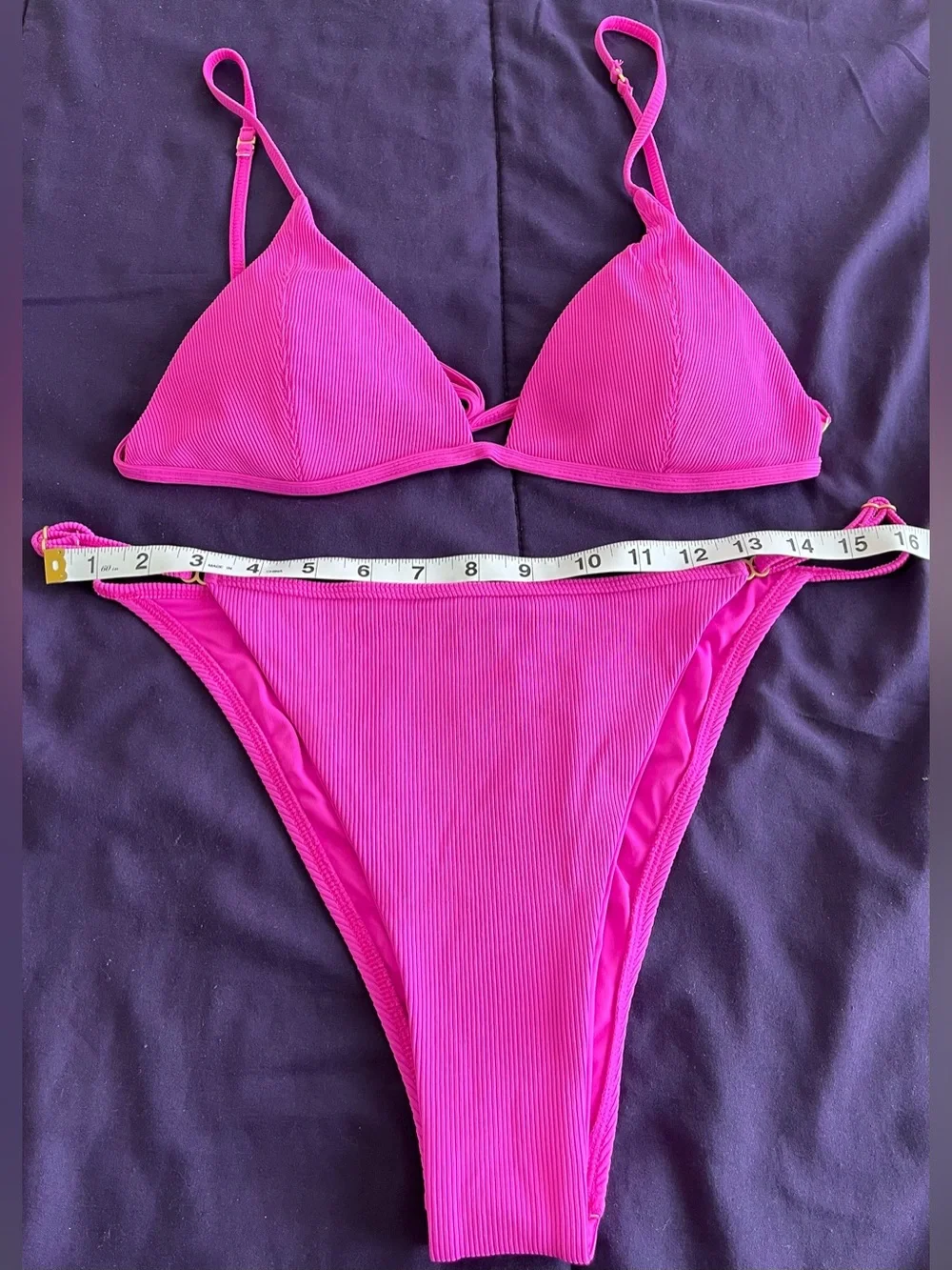 L*Space Bikini Set Lindsay Convertible Top & Remi Bottom XL Fuschia Ribbed Swim